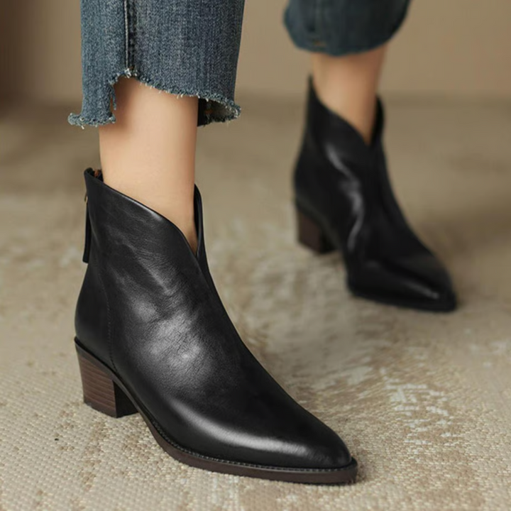 Jitka™ | Elegantní kožené boty s nízkým podpatkem Černá