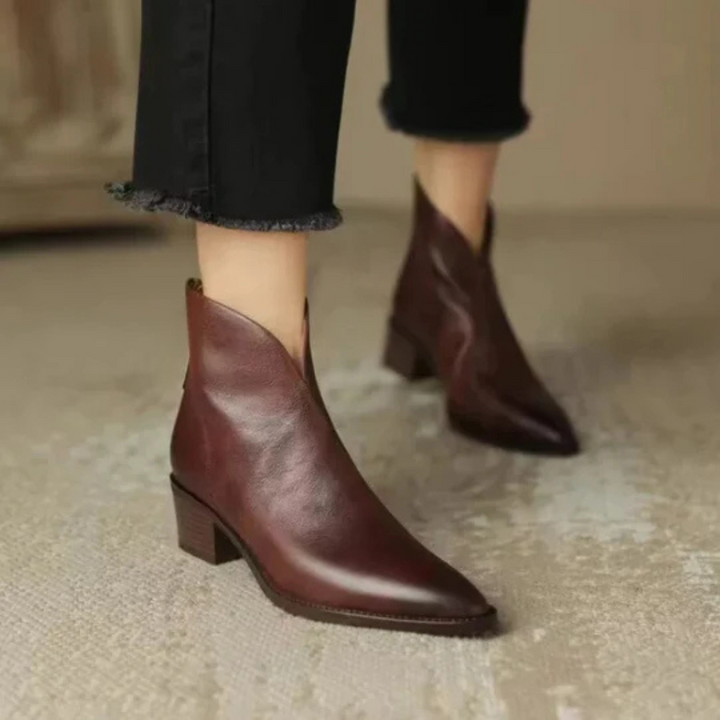 Jitka™ | Elegantní kožené boty s nízkým podpatkem Hnědá