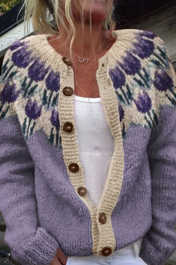 Keysha - Květinový cardigan Fialová