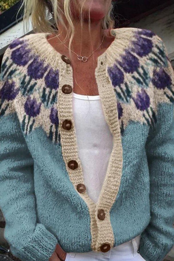 Keysha - Květinový cardigan Světle modrá