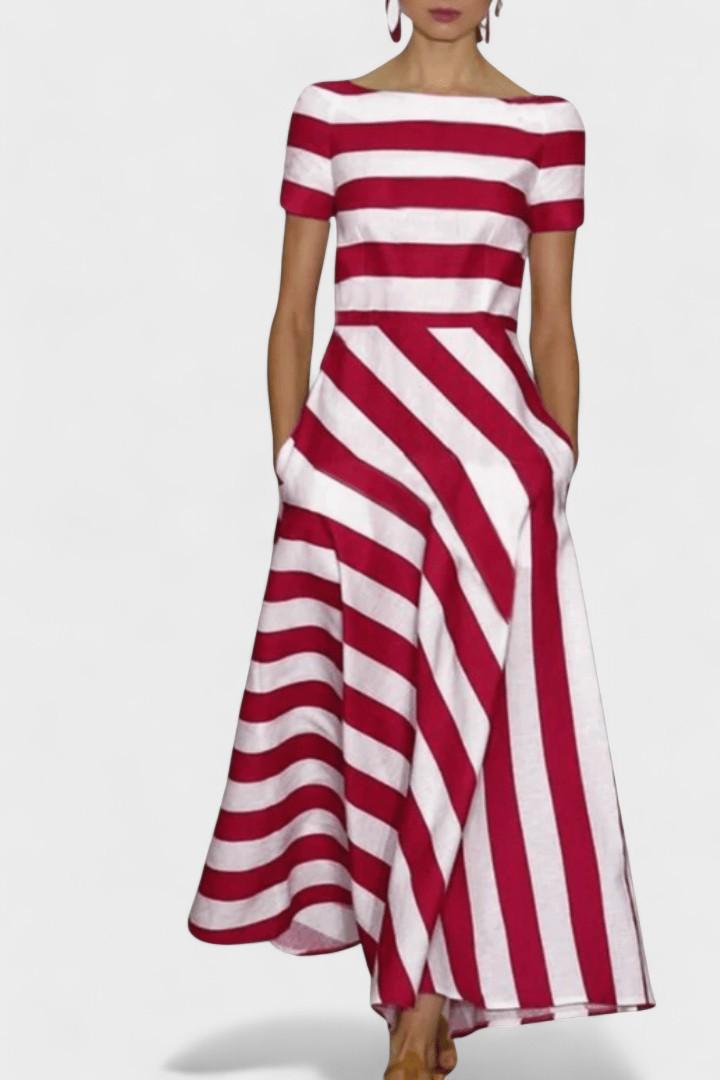 Noelle | Pruhované dlouhé šaty Červená