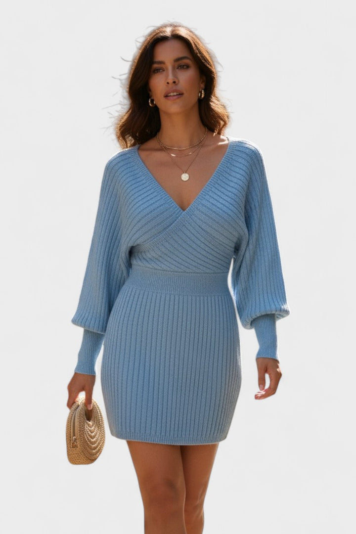 Klara™ | Elegantní zavinovací šaty s V-výstřihem Modrá