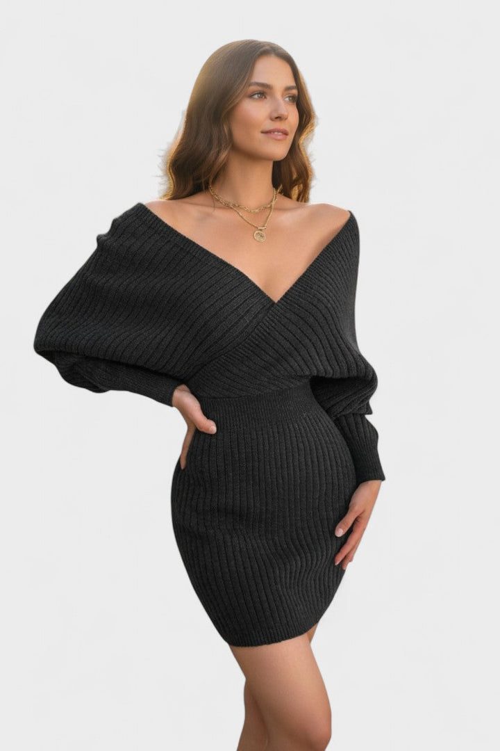 Klara™ | Elegantní zavinovací šaty s V-výstřihem Černá